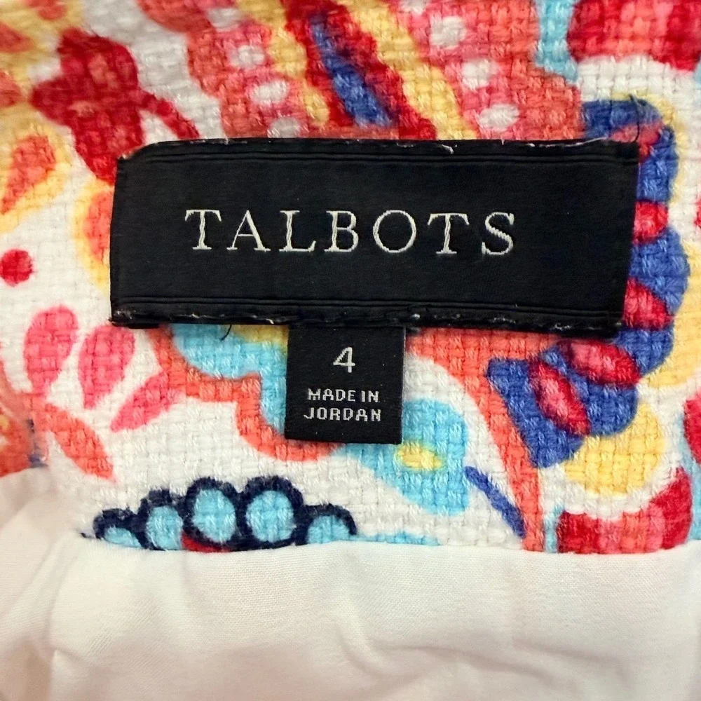 Talbots Womens Pink Blue Paisley Cotton Blend Mini Skirt Size‎ 4 A-Line Textured